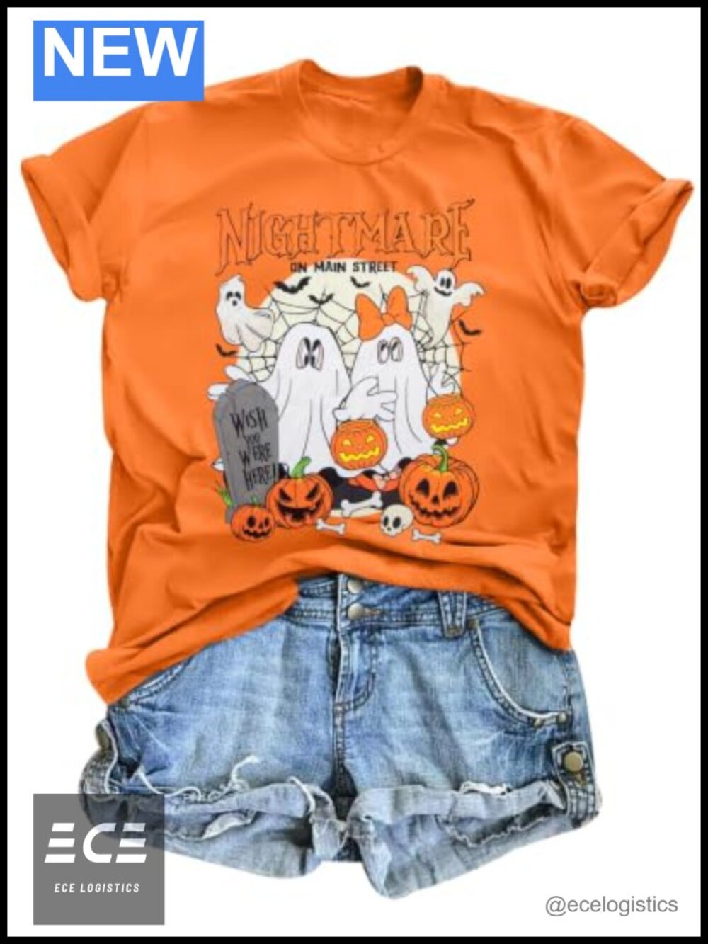 Womens Halloween Ghost Graphic T-Shirt Cotton Blend Crew Neck Short Sleeve Fall